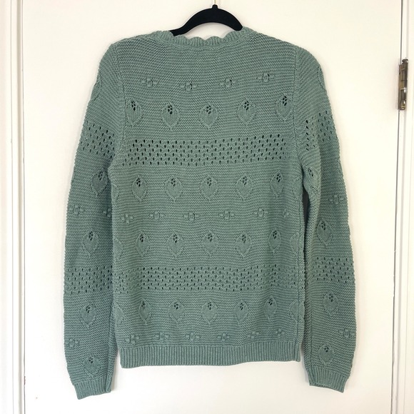 Fat Face Knit Sweater Womens US 4 Sage Green Cotton Blend Open Weave Crew Neck - Picture 5 of 8